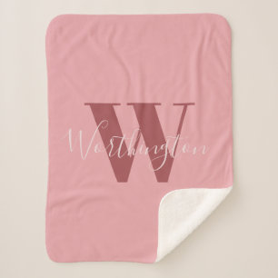 Girly Monogram and Name pink blush red Sherpa Blanket