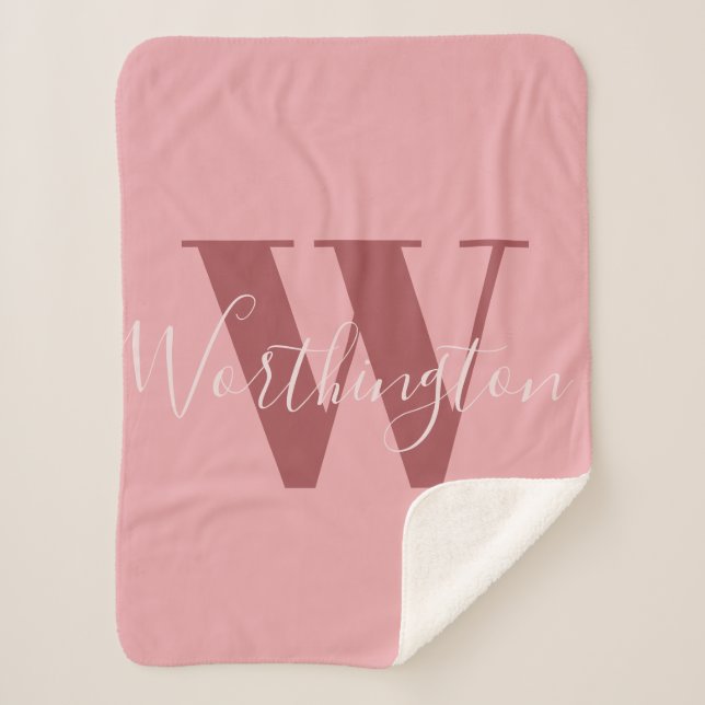 Girly Monogram and Name pink blush red Sherpa Blanket (Front)