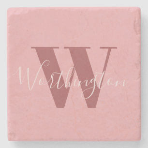 Girly Monogram and Name pink blush red Stone Coaster