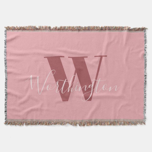 Girly Monogram and Name pink blush red Throw Blanket (Front)