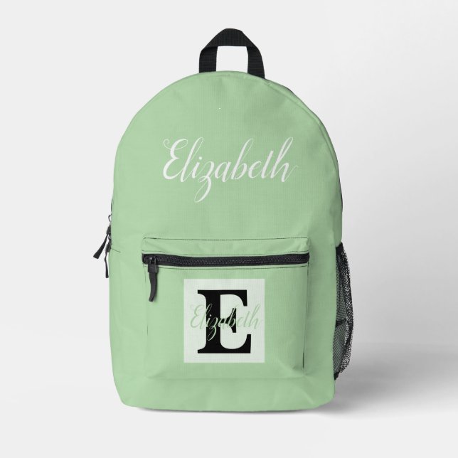Girly Monogram and Name pink purple Luggage Printed Backpack (Front)