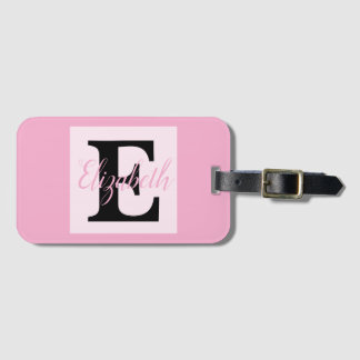 Girly Monogram and Name pink purple Luggage Tag