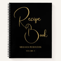 Girly Monogram Black and Gold Cookbook Recipe