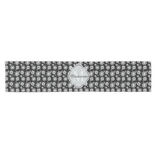 Girly Monogram Black White Daisy Flowers With Name Short Table Runner
