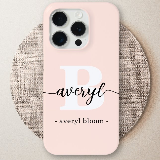 Girly Monogram Blush Pink Script Monogrammed Name Case-Mate iPhone Case (Creator Uploaded)