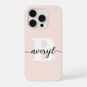 Girly Monogram Blush Pink Script Monogrammed Name iPhone 15 Pro Case