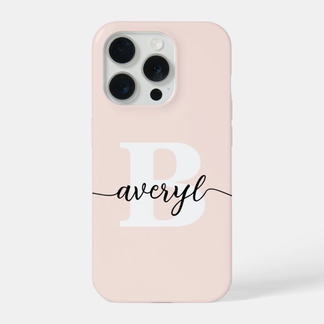 Girly Monogram Blush Pink Script Monogrammed Name iPhone Case (Back)