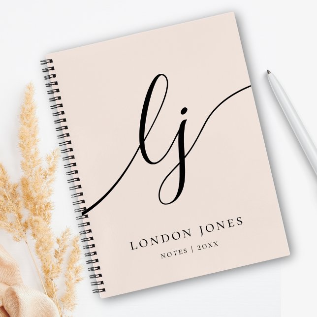 Girly Monogram Calligraphy 2 Initials Blush Pink Notebook (Creator Uploaded)