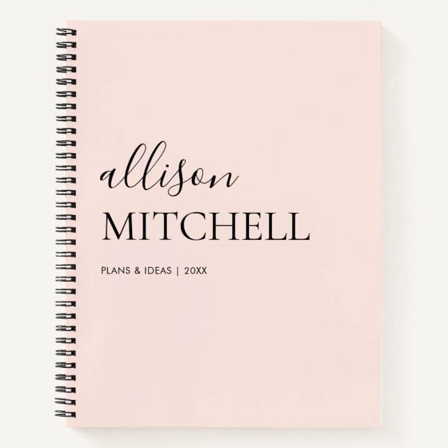 Girly Monogram Calligraphy Blush Pink Notebook (Front)