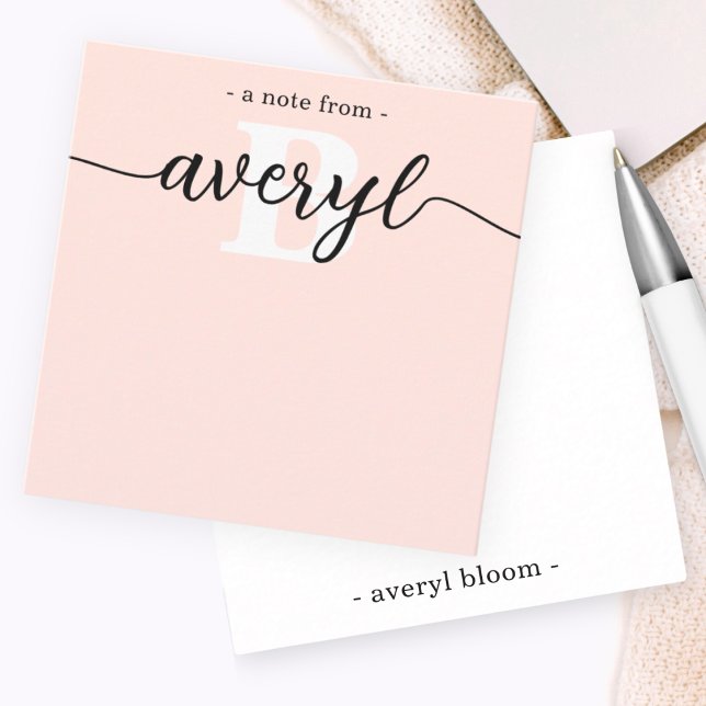 Girly Monogram Calligraphy Blush Pink Stationery Card (Creator Uploaded)