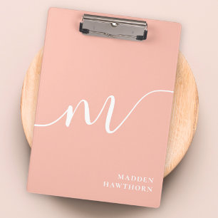 Girly Monogram Calligraphy Coral Blush Pink Clipboard