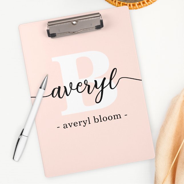 Girly Monogram Calligraphy Initial Name Blush Pink Clipboard (Creator Uploaded)