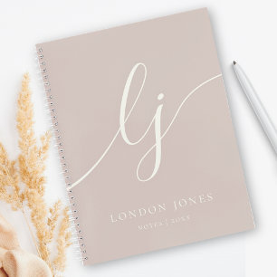 Girly Monogram Calligraphy Rose Pink Ivory Initial Notebook
