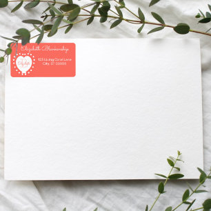 Girly Monogram Coral Heart Dots Template Label