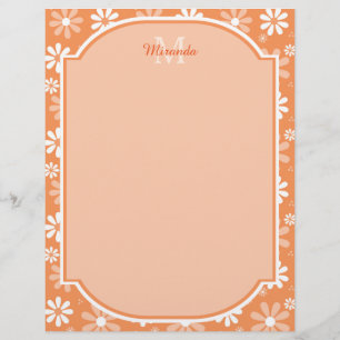 Girly Monogram Cute Orange Daisy Flowers and Name