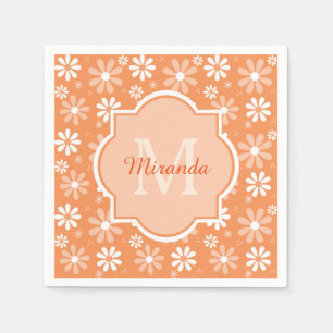Girly Monogram Cute Orange Daisy Flowers and Name Napkin