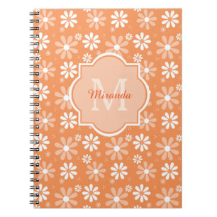 Girly Monogram Cute Orange Daisy Flowers and Name Notebook