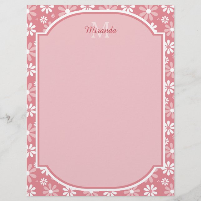 Girly Monogram Cute Pink Daisy Flowers With Name (Front)