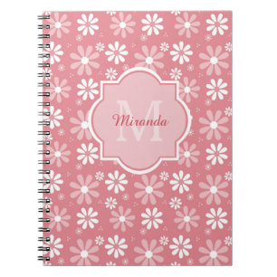 Girly Monogram Cute Pink Daisy Flowers With Name Spiral Notebook