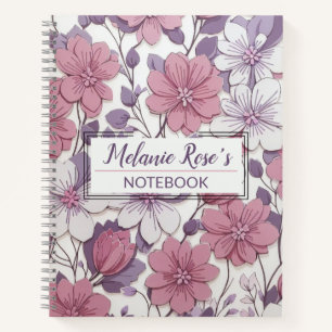Girly Monogram Floral Pattern Personalised Name Notebook