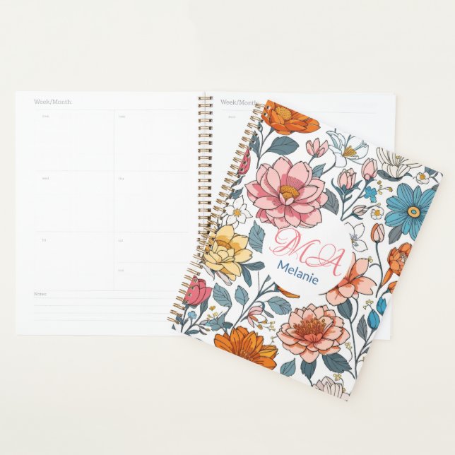 Girly Monogram Floral Pattern Personalised Name Planner (Display)