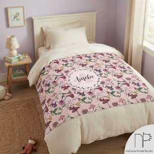 Girly Monogram Garden Hummingbird Fleece Blanket