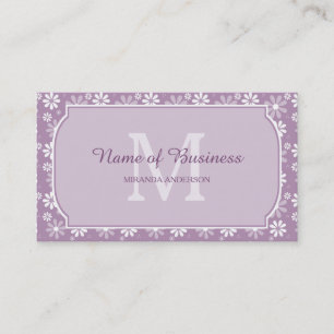 Girly Monogram Light Purple Daisy Flowers and Name Business Card