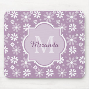 Girly Monogram Light Purple Daisy Flowers and Name Mouse Pad