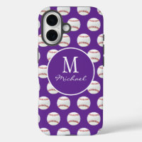 Girly Monogram Name Baseball Pattern purple