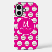 Girly Monogram Name Baseball Seamless Pattern Pink