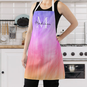 Girly Monogram Name Pink Purple Apron