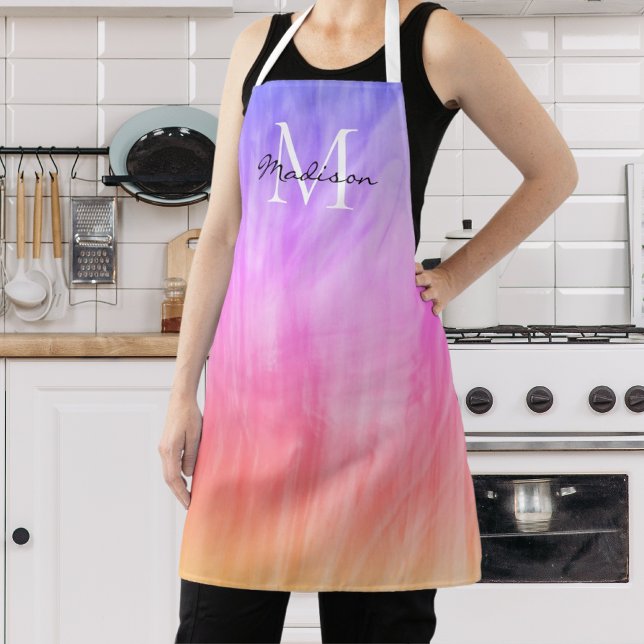Girly Monogram Name Pink Purple Apron (Creator Uploaded)