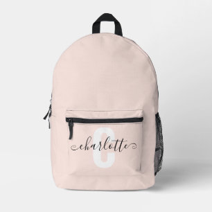 Girly Monogram Name Script Blush Pink Printed Backpack
