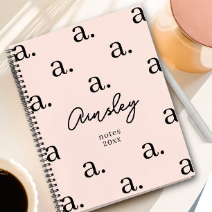 Girly Monogram Pattern Calligraphy Name Blush Pink Notebook