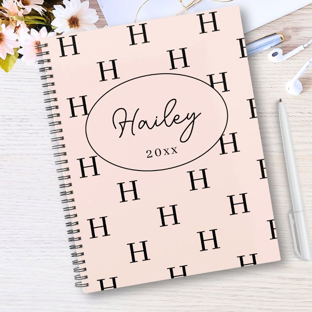 Girly Monogram Pattern Calligraphy Name Blush Pink Notebook (Creator Uploaded)