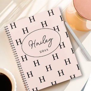 Girly Monogram Pattern Calligraphy Name Blush Pink Planner