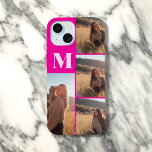 Girly Monogram Photo Bold Pink  iPhone 15 Case<br><div class="desc">Create a unique and stylish look with this personalised iPhone case. Add your 4 favourite photos and customise it with your monogram for a truly personal touch. Perfect for showcasing your memories and style!</div>
