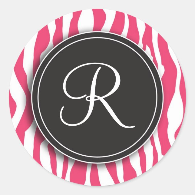 Girly Monogram Pink Zebra Print Stickers (Front)