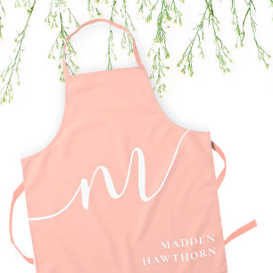 Girly Monogram Script Calligraphy Coral Blush Pink Apron