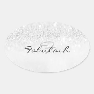 Girly Monogram Spark Glitter Silver Grey Name 16th Oval Sticker