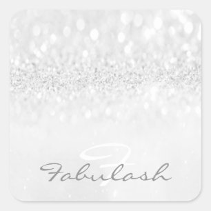 Girly Monogram Sparkly Glitter Grey Name Square 16 Sticker