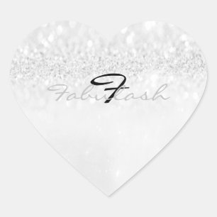Girly Monogram Sparkly Glitter Grey Silver Heart Sticker