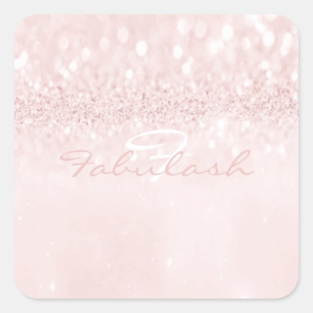 Girly Monogram Sparkly Glitter Pink Name Square 16 Sticker (Front)