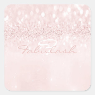 Girly Monogram Sparkly Glitter Pink Name Square 16 Sticker