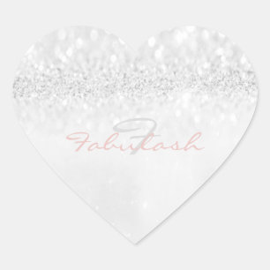 Girly Monogram Sparkly Glitter Pink SilverHeart Heart Sticker