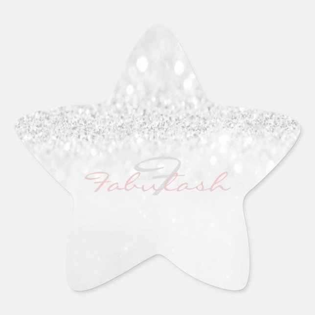 Girly Monogram Sparkly Glitter Pink Star Grey Star Sticker (Front)