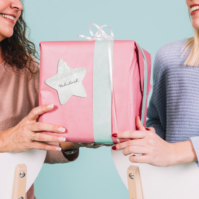 Girly Monogram Sparkly Glitter Silver Star Grey Sticker (Girly Monogram Sparkly Glitter Silver Star Gray Star Sticker)