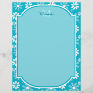 Girly Monogram Turquoise Daisy Flowers With Name
