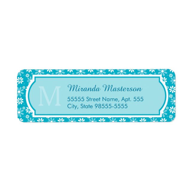 Girly Monogram Turquoise Daisy Flowers With Name (Front)