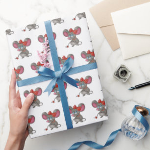 Girly Mouse On White Wrapping Paper